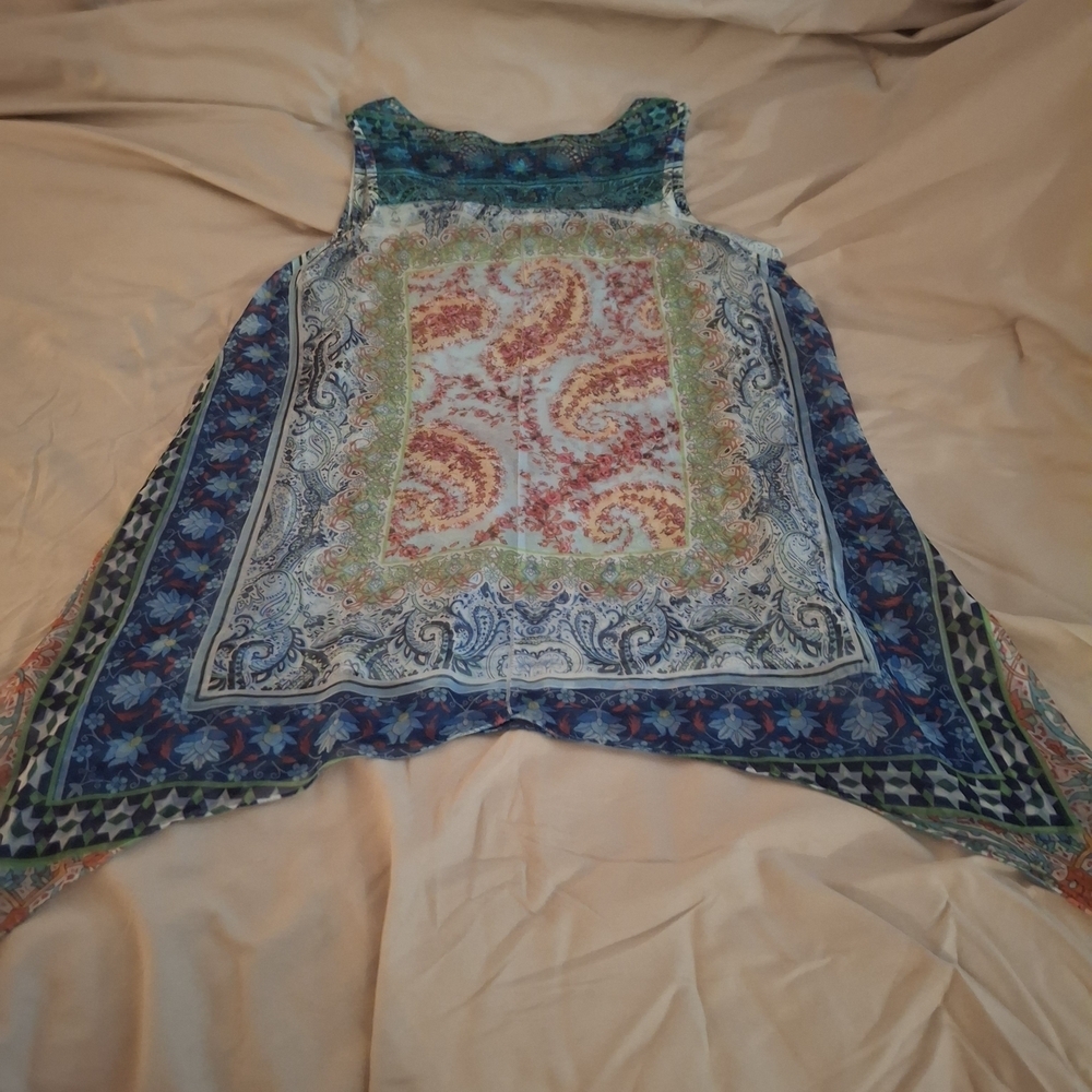 ONE WORLD Women's Multicolor Paisley Sleeveless Tank Tunic - Picture 8 of 9